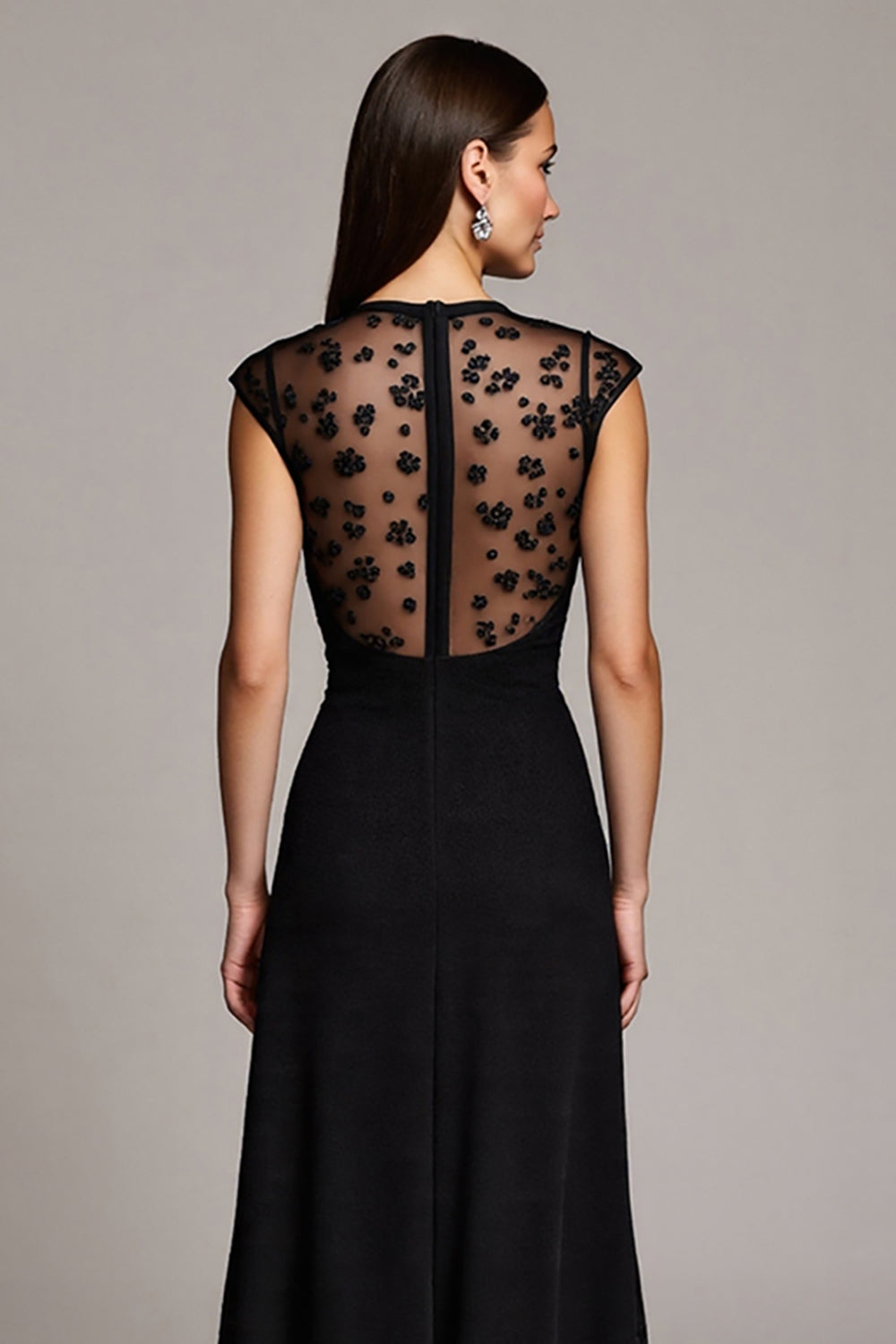 Black A Line Maxi Dress with Appliques