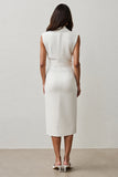 White Sheath Midi Work Dress with Belt