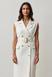 White Sheath Midi Work Dress with Belt