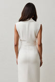 White Sheath Midi Work Dress with Belt