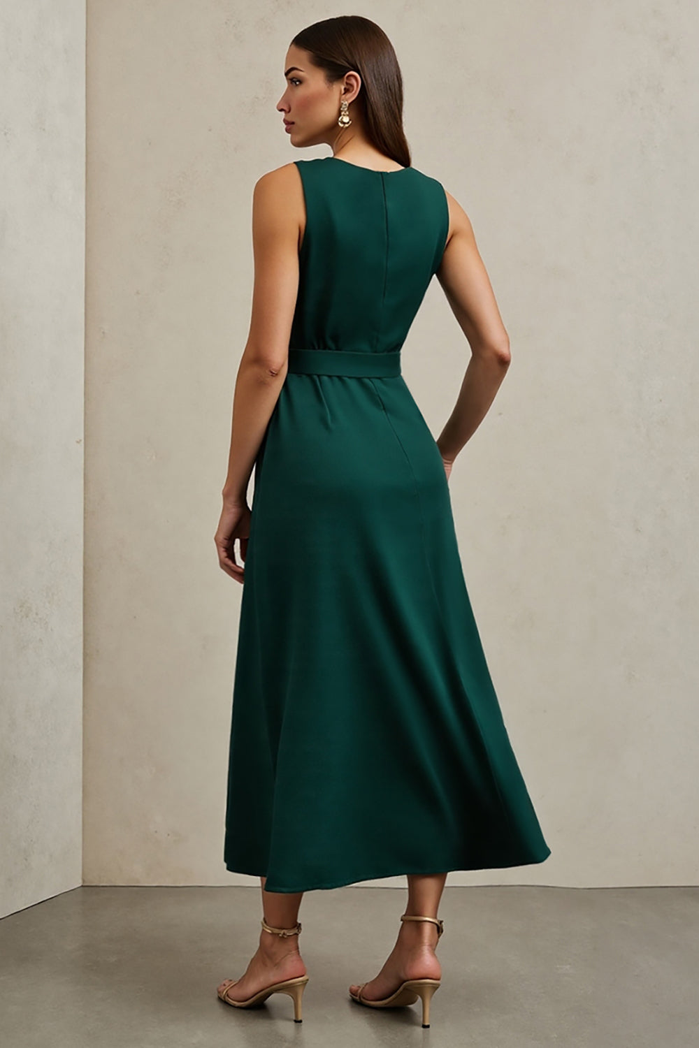 Dark Green A Line Work Dress with Belt