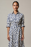 White Printed A Line Lapel Neck Midi Work Dress