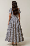 White Blue Flower A Line Square Neck Maxi Dress