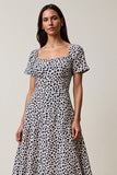 White Blue Flower A Line Square Neck Maxi Dress