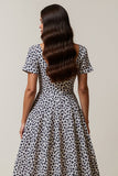 White Blue Flower A Line Square Neck Maxi Dress