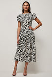 White Printed A Line Round Neck Midi Dress