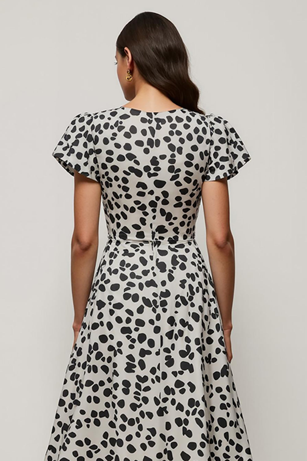 White Printed A Line Round Neck Midi Dress