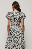 White Printed A Line Round Neck Midi Dress