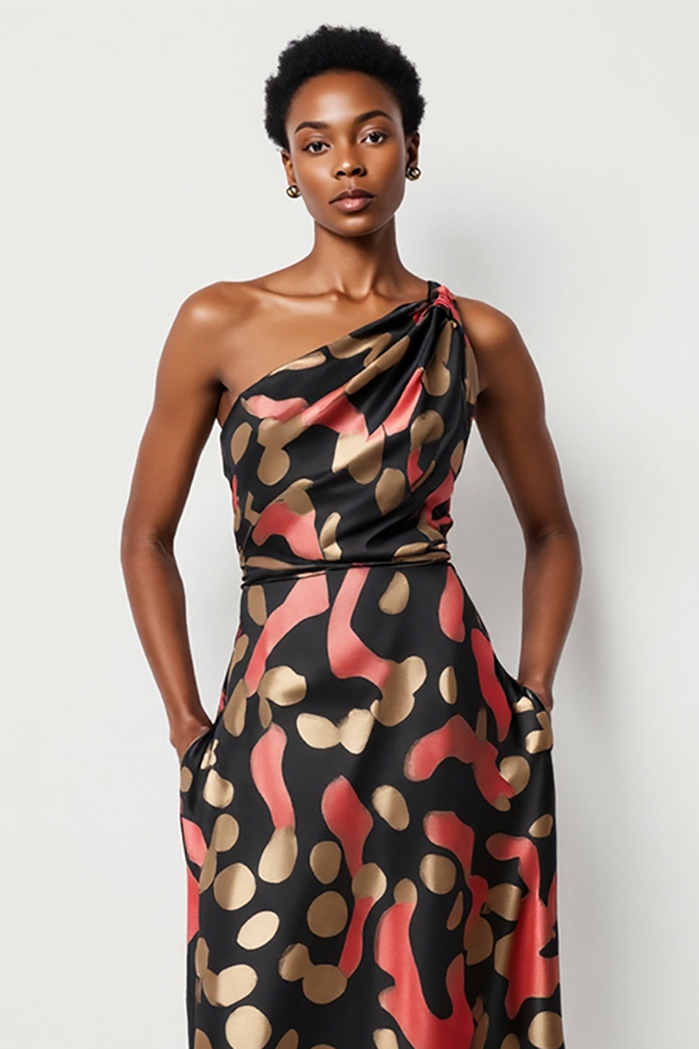One Shoulder Black A Line Maxi Dress
