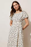 White A Line Black Dot Maxi Dress with Short Sleeves