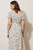 White A Line Black Dot Maxi Dress with Short Sleeves