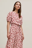 Red A Line Round Neck Printed Midi Dress