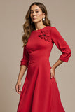 Red Long A Line Wedding Guest Dress with 3/4 Sleeves