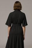 Black A Line V-Neck Work Dress with Half Sleeves
