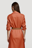 Lapel Neck A Line Orange Work Dress with Belt