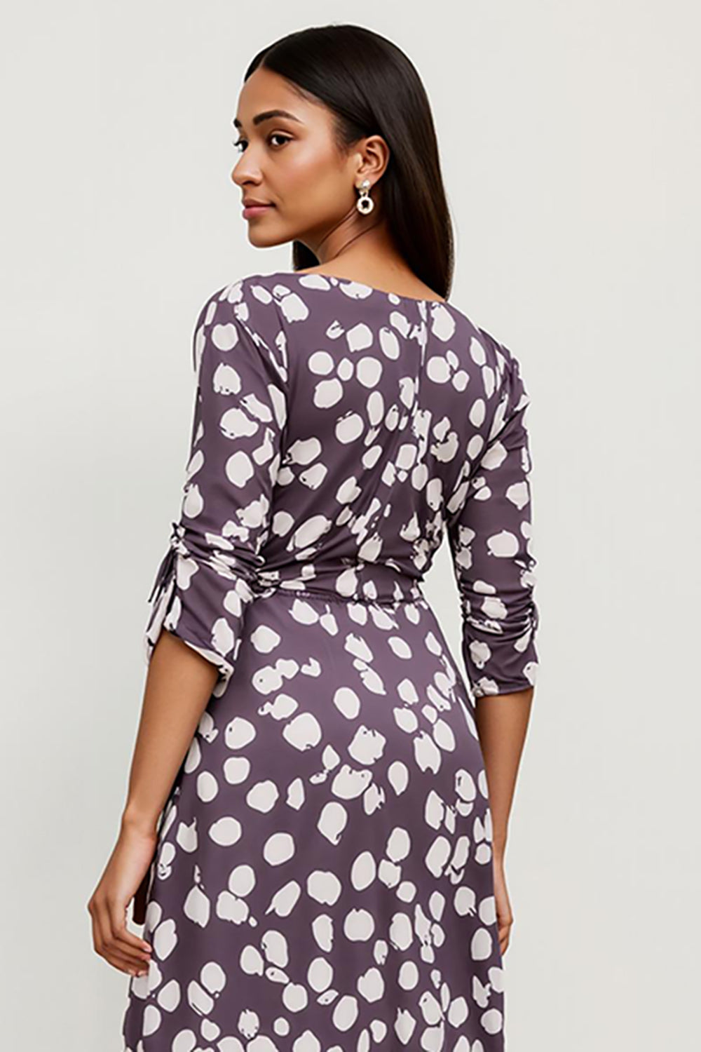 Polka Dots Dark Purple Midi A Line Wedding Guest Dress