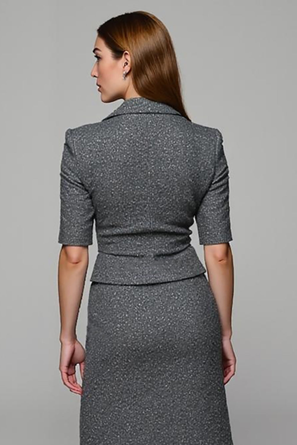 Sparkly Dark Grey 2-Piece Sheath Work Dress