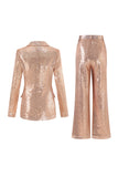 Sequin Golden 2-Piece Notched Lapel Prom Suit
