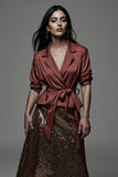 2-Piece Red Notched Lapel Work Dress with Sequins