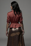 2-Piece Red Notched Lapel Work Dress with Sequins