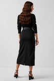 Sheath Black Scoop Neck Work Dress with Belt