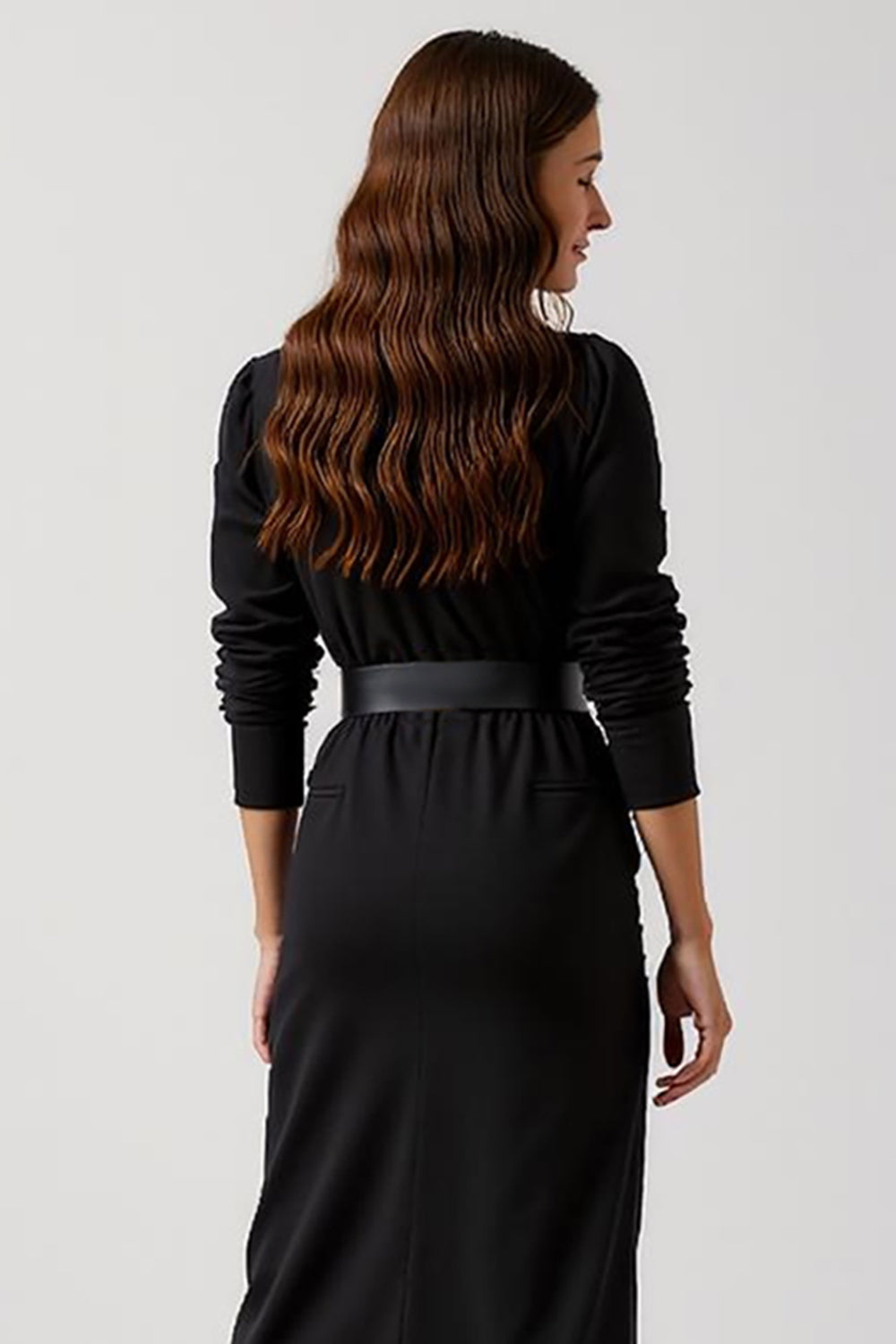Sheath Black Scoop Neck Work Dress with Belt