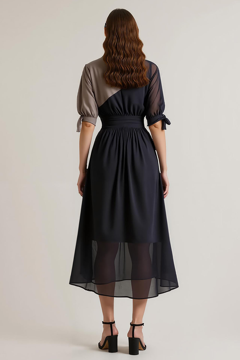Black A Line V-Neck Long Work Dress
