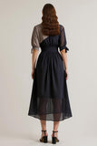 Black A Line V-Neck Long Work Dress
