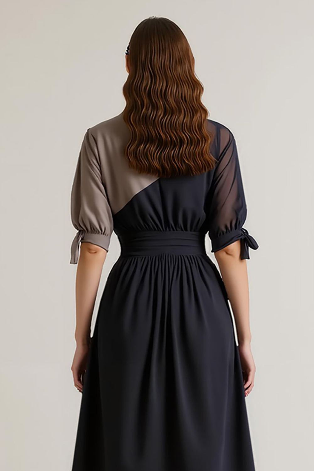 Black A Line V-Neck Long Work Dress