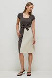 Coffee Sheath Midi Work Dress with Cap Sleeves