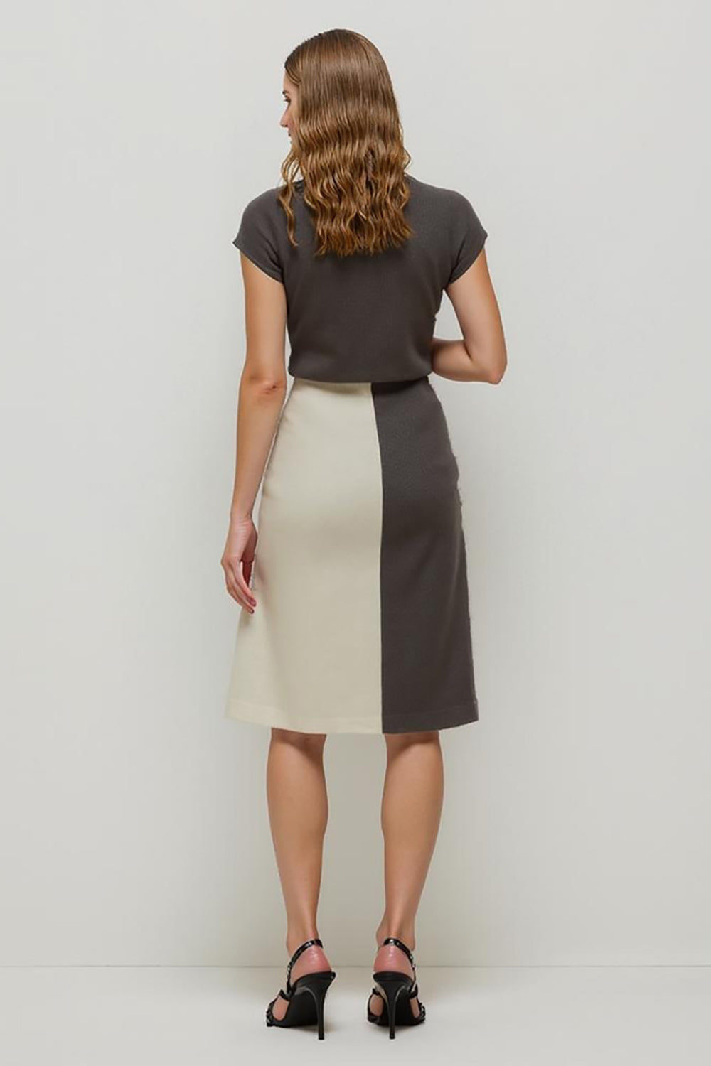 Coffee Sheath Midi Work Dress with Cap Sleeves