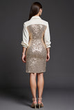 Sparkly Golden Sheath Midi Work Dress with Silt