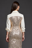 Sparkly Golden Sheath Midi Work Dress with Silt
