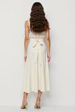 Illusion Neck A Line White Midi Work Dress with Sash