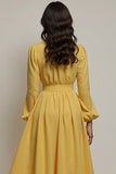 Yellow A Line Long Sleeve Wedding Guest Dress