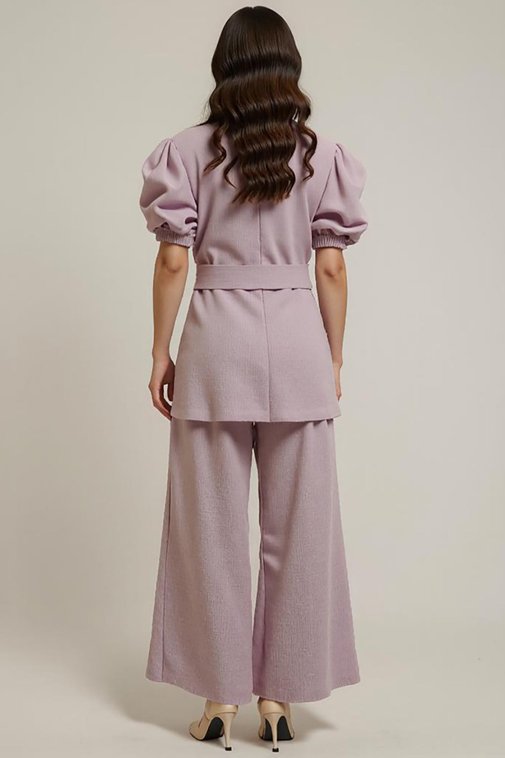 Grey Pink 2 Piece Peak Lapel Work Suit with Sash