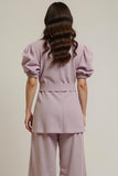 Grey Pink 2 Piece Peak Lapel Work Suit with Sash