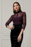 Dark Purple Illusion Neck Tight Midi Work Dress