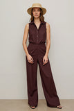 Coffee Lapel Neck Slim Fit Work Jumpsuits