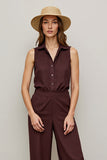 Coffee Lapel Neck Slim Fit Work Jumpsuits
