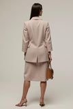 2 Piece Notched Lapel Gery Pink Work Dress with Slit