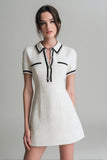 A Line Lapel Neck White Mini Dress