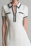 A Line Lapel Neck White Mini Dress