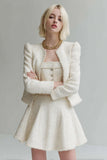 2-Piece White A Line Tweed Skirt Suit