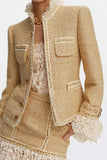2-Piece Golden Tweed Skirt Suit with Lace
