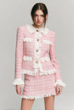 Long Sleeve Lace Pink Tweed 2-Piece Mini Dress