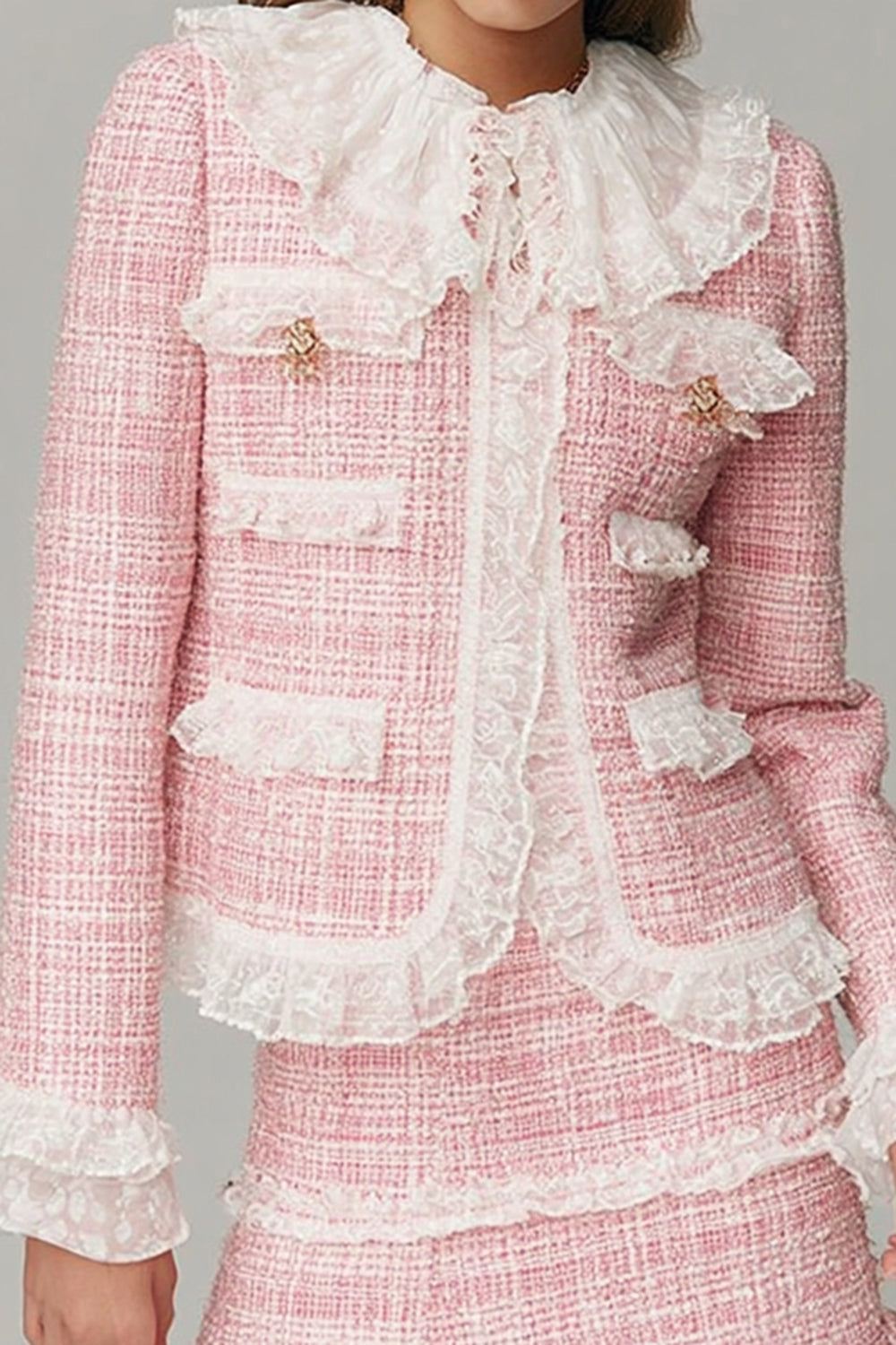 Tweed Pink 2-Piece Tea Party Dress with Lace
