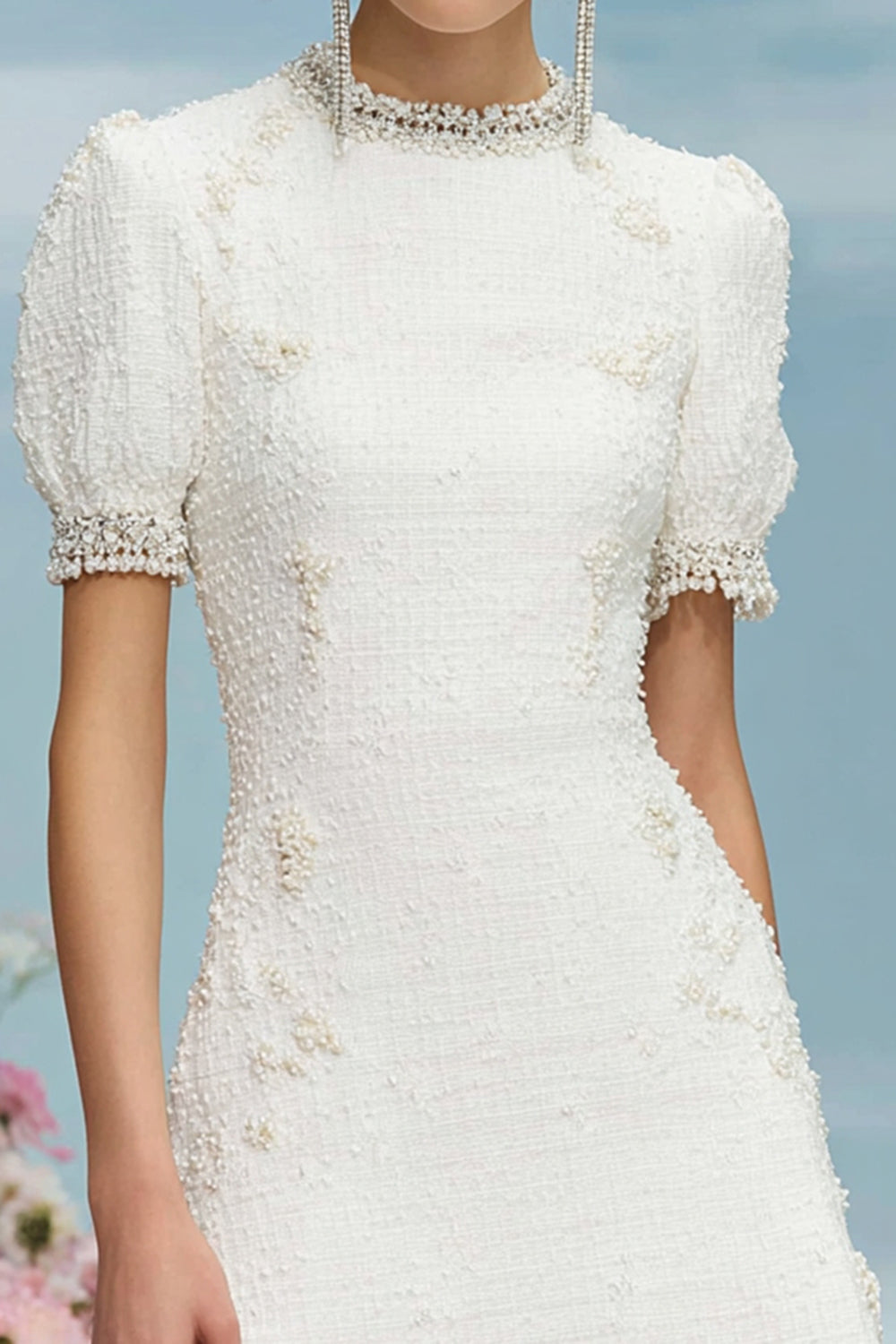 White A Line Mini Dress with Short Sleeves