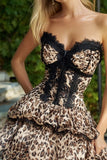 A-Line Khaki Leopard Homecoming Dress With Lace