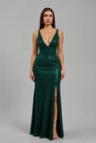 Mermaid Dark Green V-Neck Holiday Dress with Slit